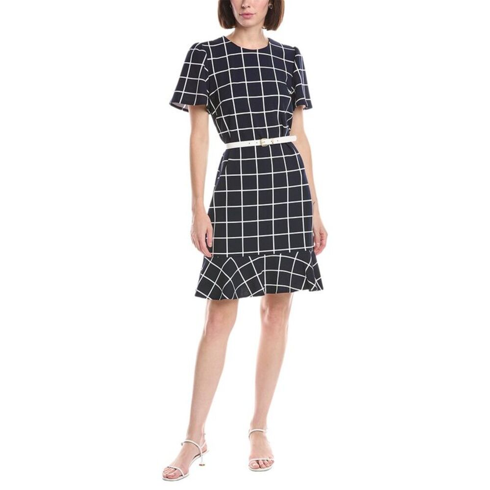 Sharagano Womens Short Sleeve A Line Dress, Navy
